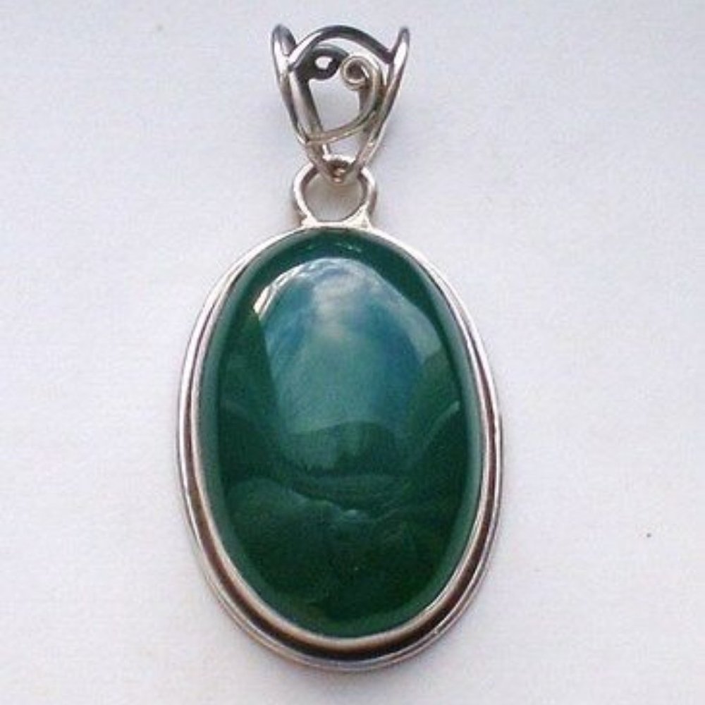 Gorgeous Huge Solid Sterling Silver 925 Green Aga… - image 1